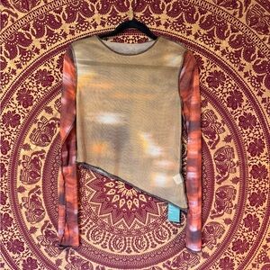 Stylish Asymmetrical Brown and Tan Women's Top